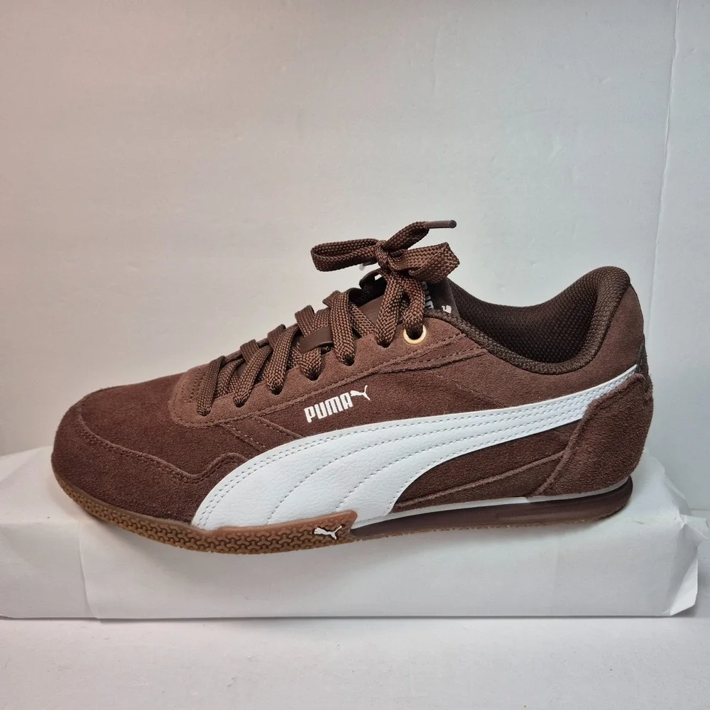 PUMA Women's Bella Donna SD Brown/White Suede Low Top Lace Sneaker 8.5